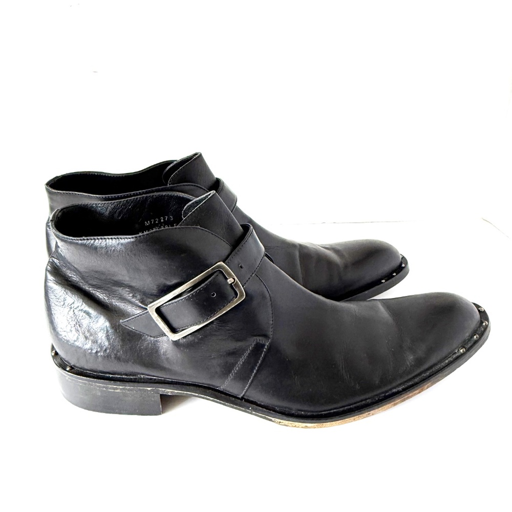 Vintage Kenneth Cole Monk Strap Studded Black Leather Ankle Boots Size 11.5 - Picture 7 of 11